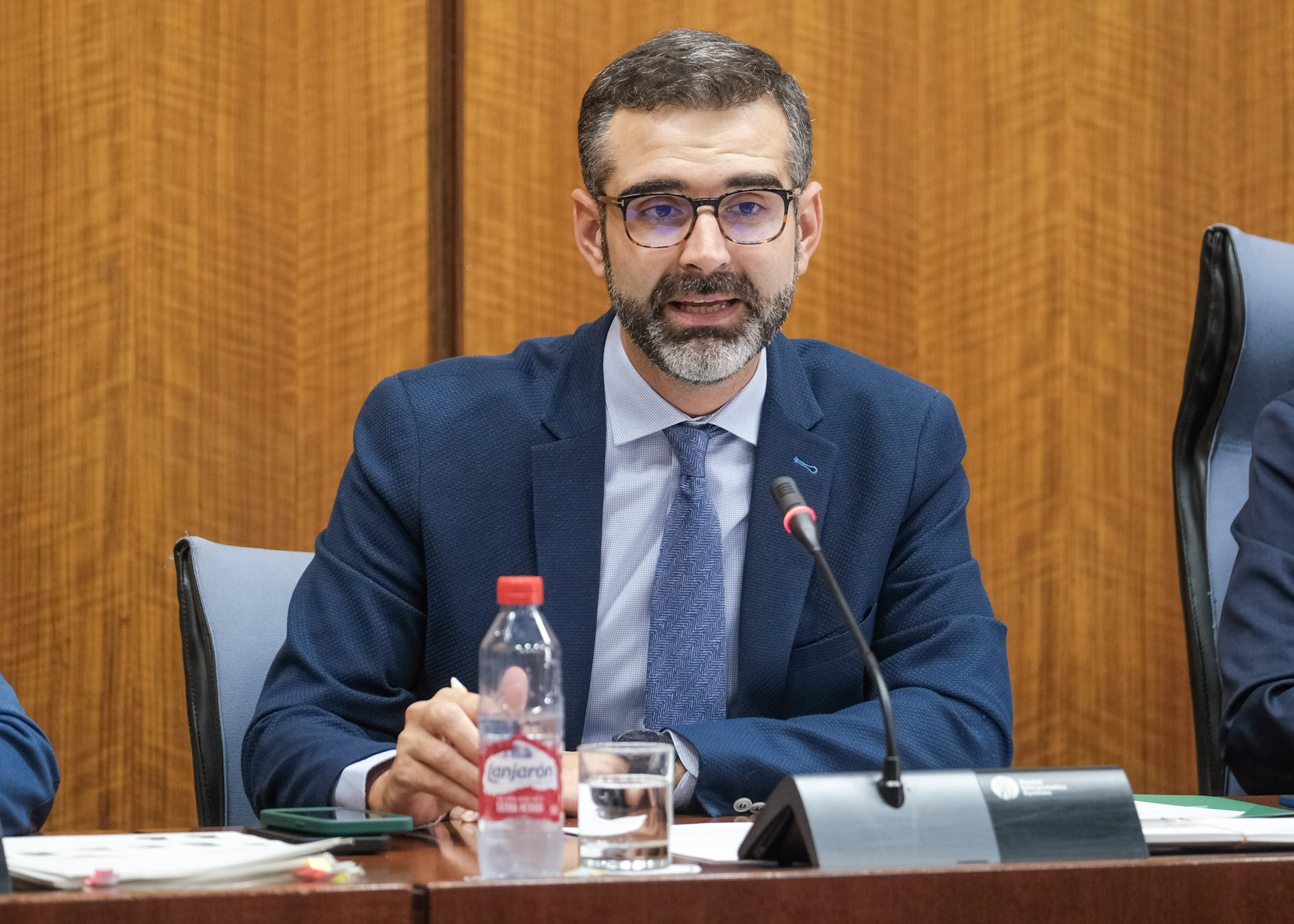 Ramón Fernández-Pacheco durante su intervención en la Comisión de Sostenibilidad, Medio Ambiente y Economía Azul en el Parlamento Andaluz.