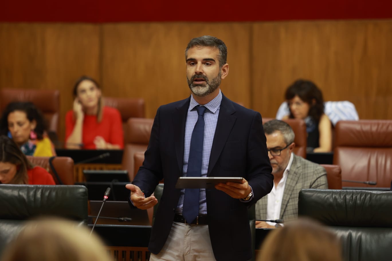 El consejero de Sostenibilidad, durante el pleno en el Parlamento de Andalucía.