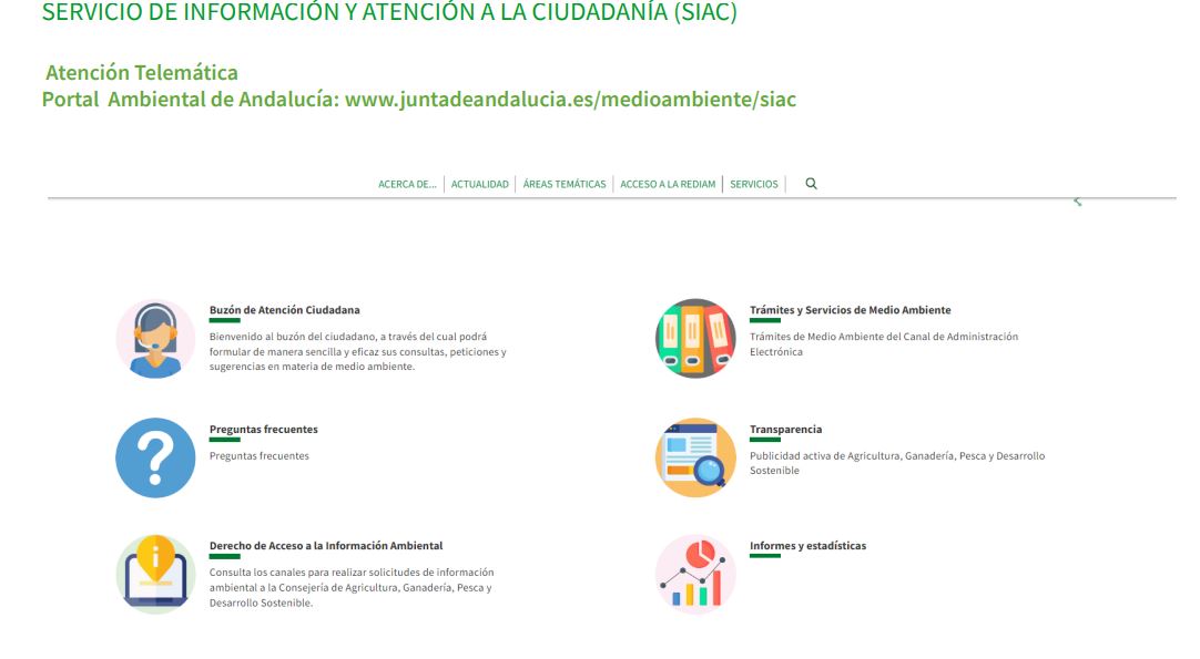 Sección SIAC del Portal Ambiental de Andalucía