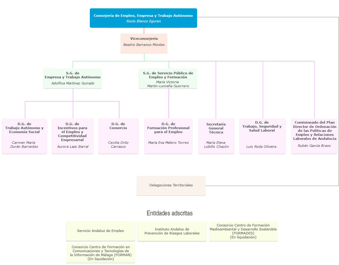 Organigrama de la Consejería de Empleo, Empresa y Trabajo Autónomo