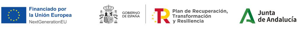 Logo. Finanaciado por la Unión Europea, Gobierno de España, Plan de Recuperación, Transformación y Resilencia y Junta de Andalucía